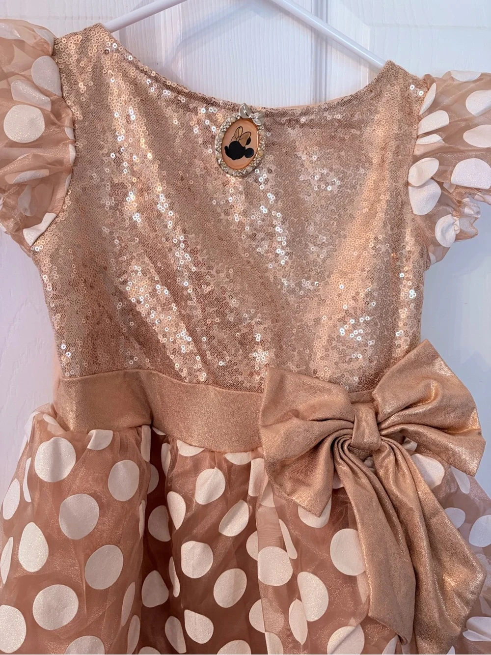 Disney Girls Minnie Mouse Rose Gold Polka Dot Sequin Party Costume Dress sz 4-6